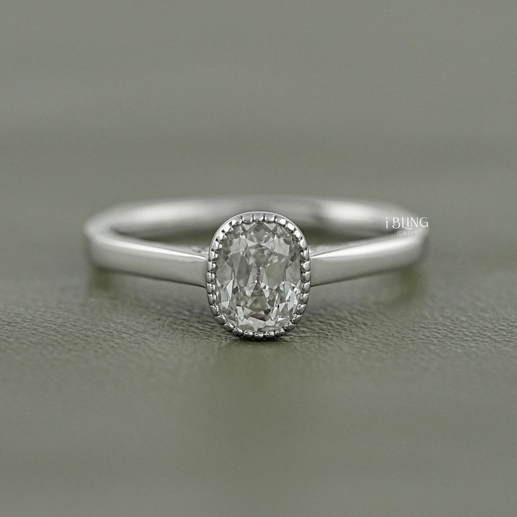Old Mine Cushion Lab Diamond Solitaire Milgrain Bezel Ring