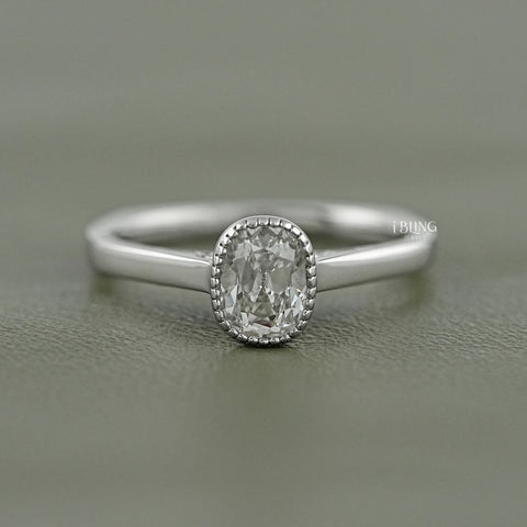 Old Mine Cushion Lab Diamond Solitaire Milgrain Bezel Ring