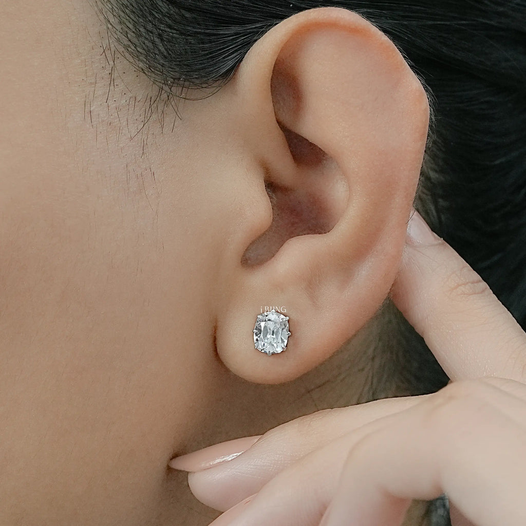 Old Mine Cushion Lab Diamond Stud Earrings