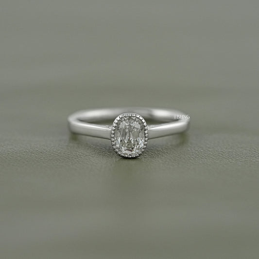 Old Mine Cushion Lab Diamond Solitaire Milgrain Bezel Ring