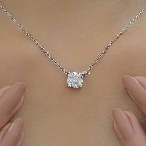 Square Old Mine Cushion Solitaire Pendant Necklace
