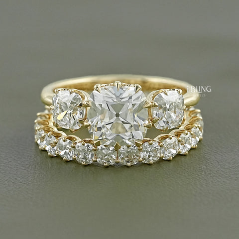 Old Mine Cushion Lab Made Diamond Bridal Ring Set