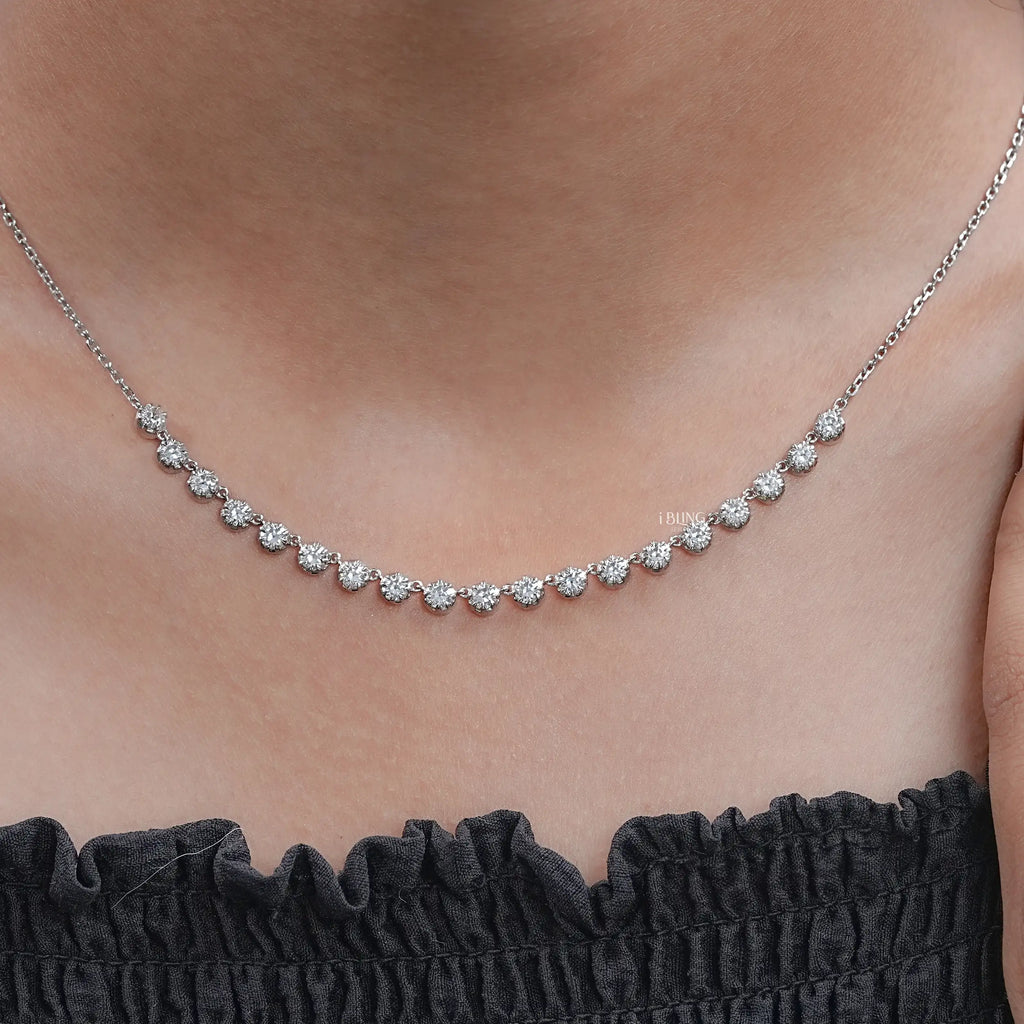 Old European Round Diamond Half Tennis Necklace
