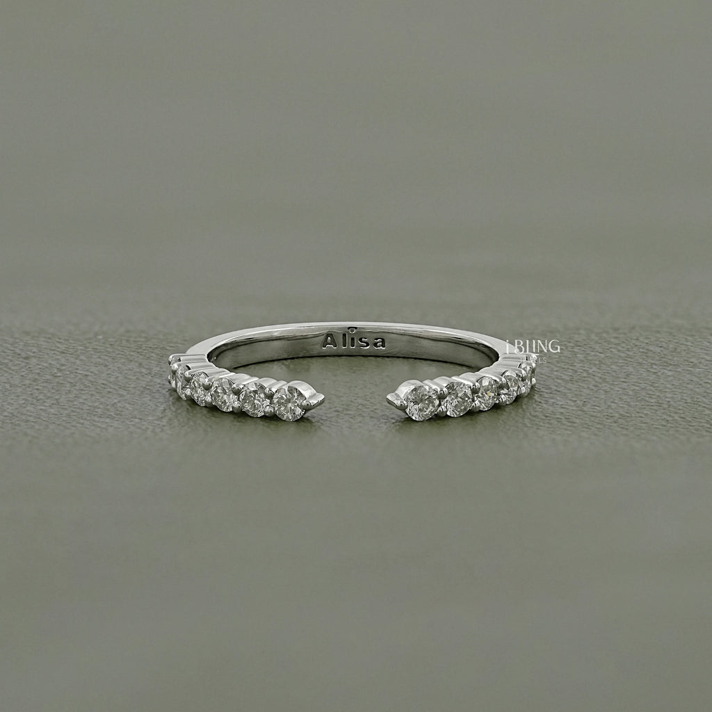 Round Cut Diamond Open Cuff Wedding Band
