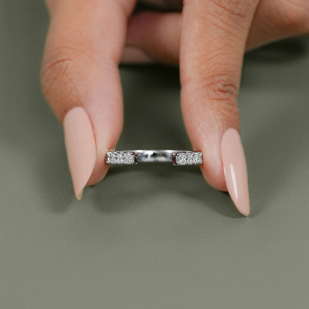 Princess Cut Lab Diamond Open Cuff Wedding Band
