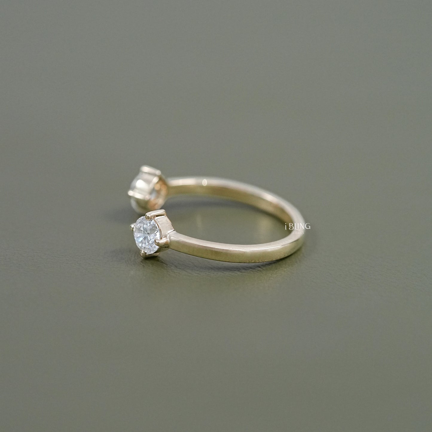 Two Stone Round Diamond Open Cuff Ring