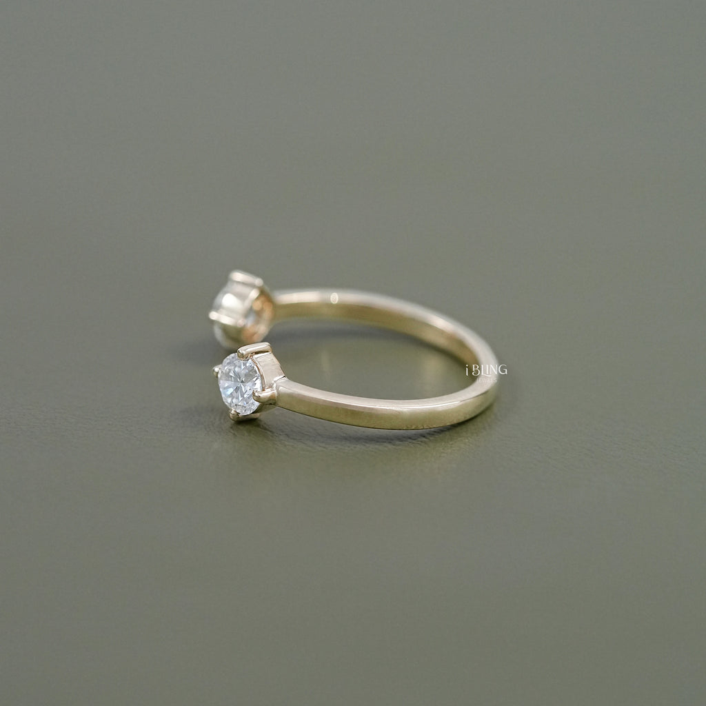 Two Stone Round Diamond Open Cuff Ring