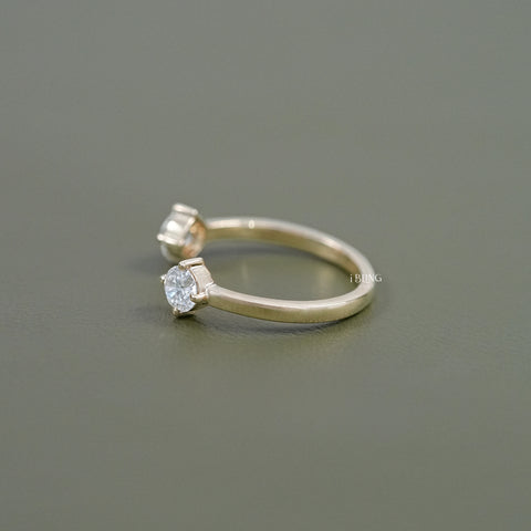 Two Stone Round Diamond Open Cuff Ring