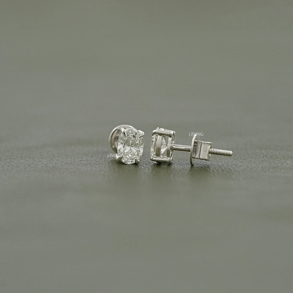 Oval Cut Lab Diamond Screw Back Stud Earrings