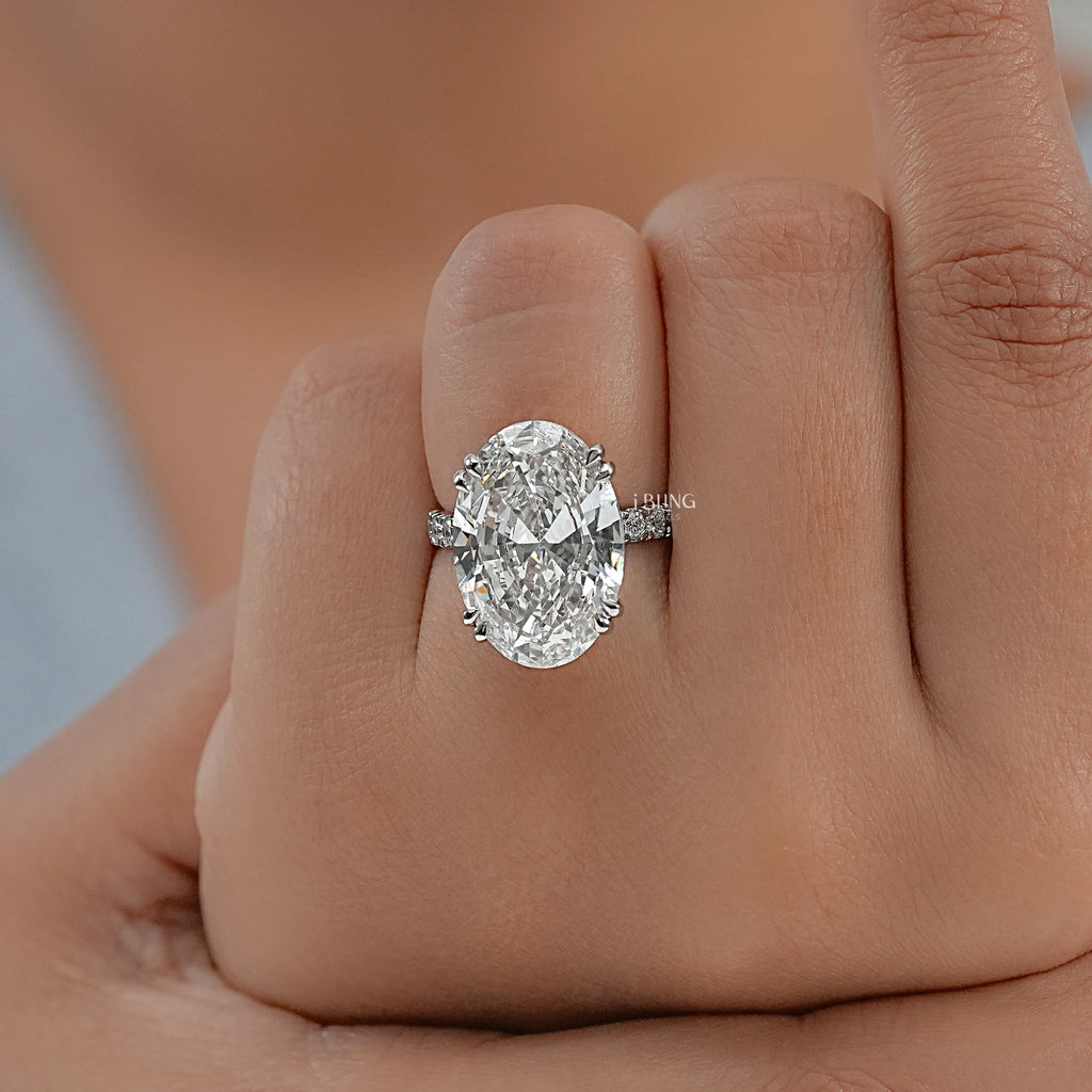 Oval Lab Diamond Accent Set Engagement Ring