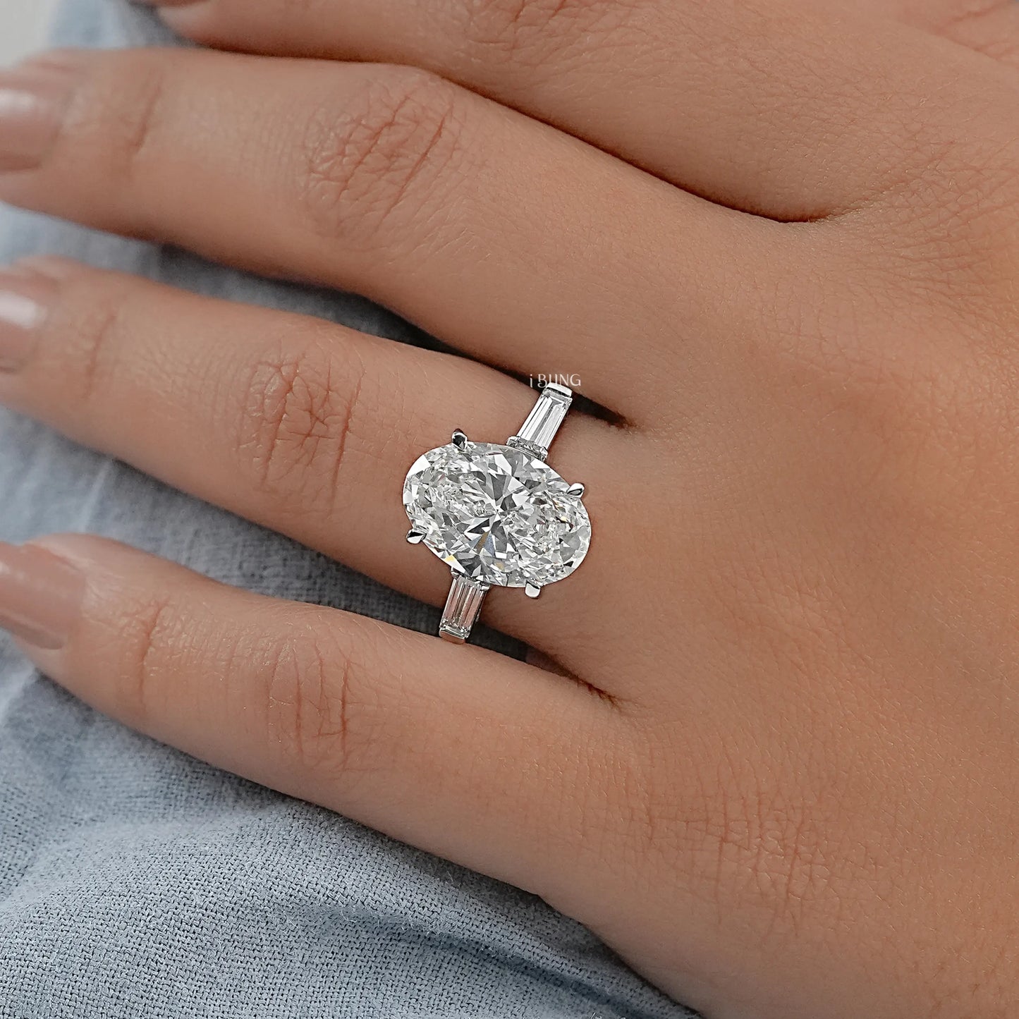 Oval And Tappered Baguette Cut Three Stone Ring Solitaire Ring