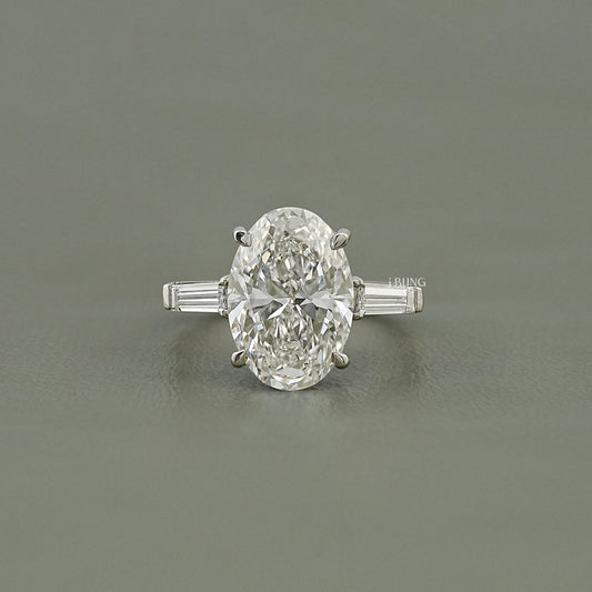 Oval And Tappered Baguette Cut Three Stone Ring Solitaire Ring