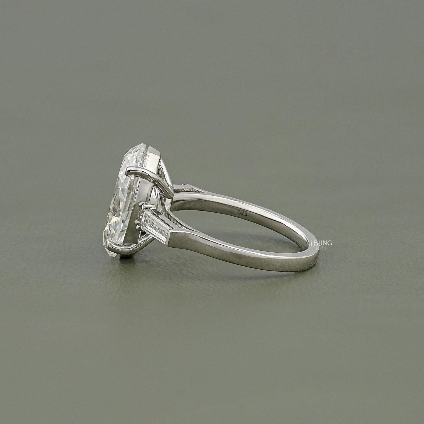 Oval And Tappered Baguette Cut Three Stone Ring Solitaire Ring