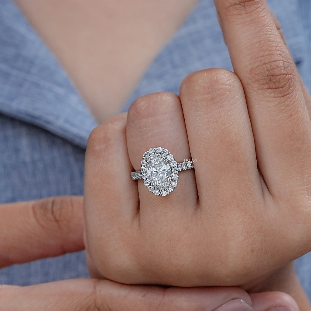 Oval Lab Diamond Halo Engagement Ring