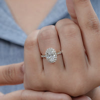 Oval Cut Lab Diamond Halo Accent Engagement Ring