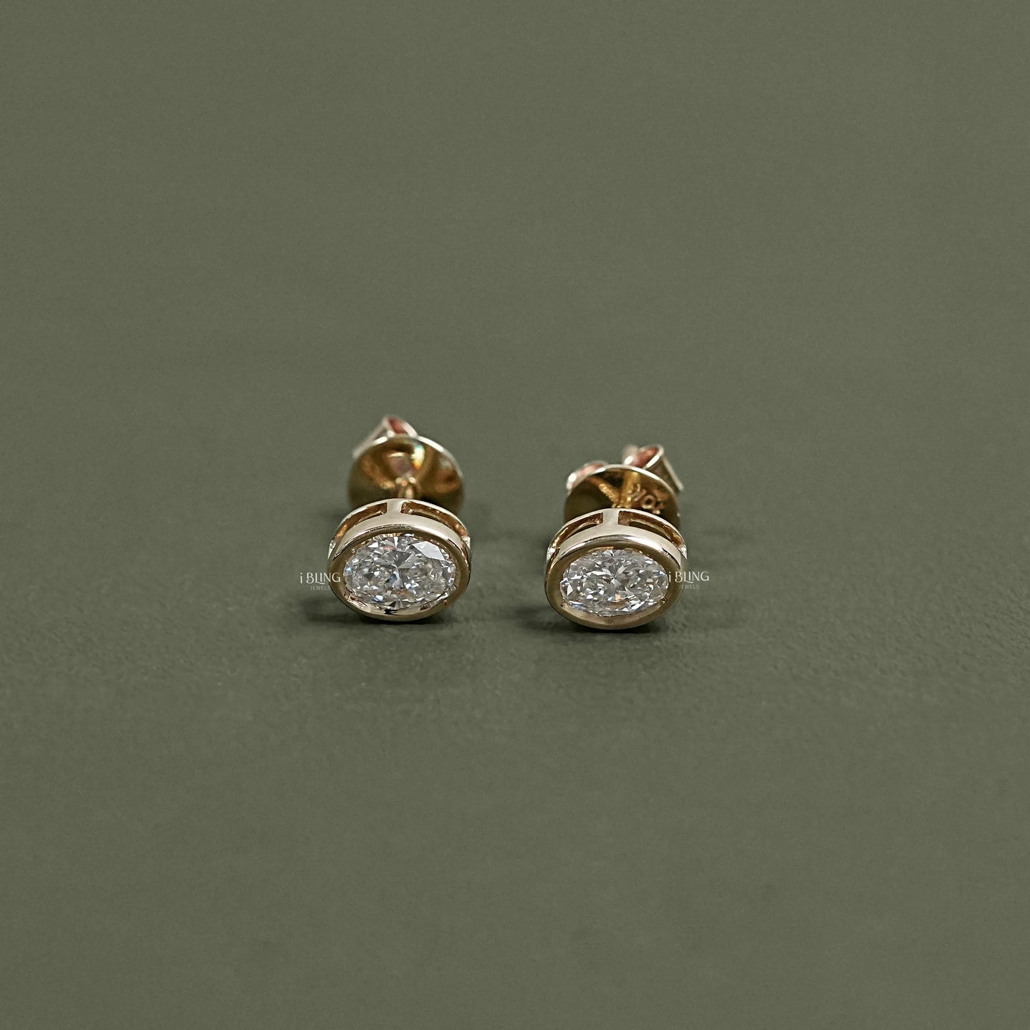 iBling Jewels Oval Cut Lab Grown Diamond Bezel Set Stud Earrings, perfect bridal and gift jewelry
