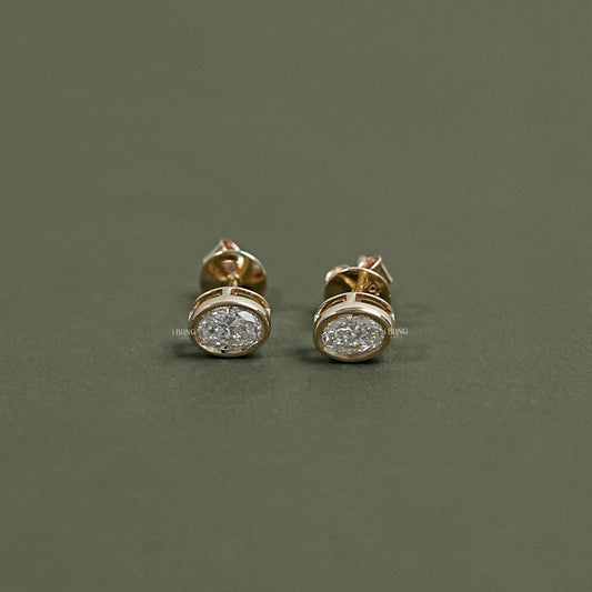 iBling Jewels Oval Cut Lab Grown Diamond Bezel Set Stud Earrings, perfect bridal and gift jewelry