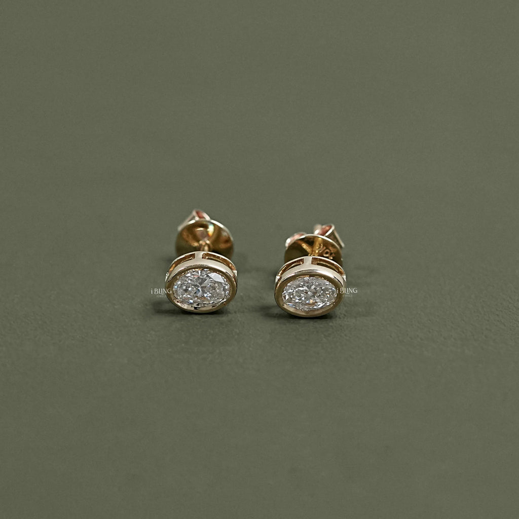 Oval Cut Lab Diamond Bezel Set Stud Earrings