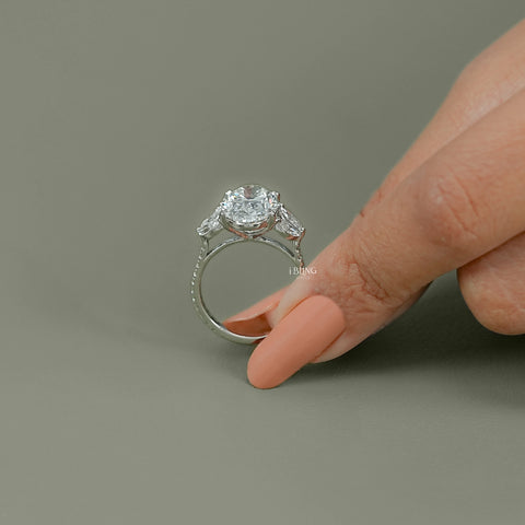 Oval Cut Diamond Solitaire Cluster Engagement Ring