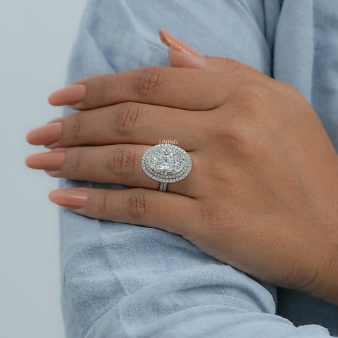Oval Cut Double Halo Accent Diamond Ring