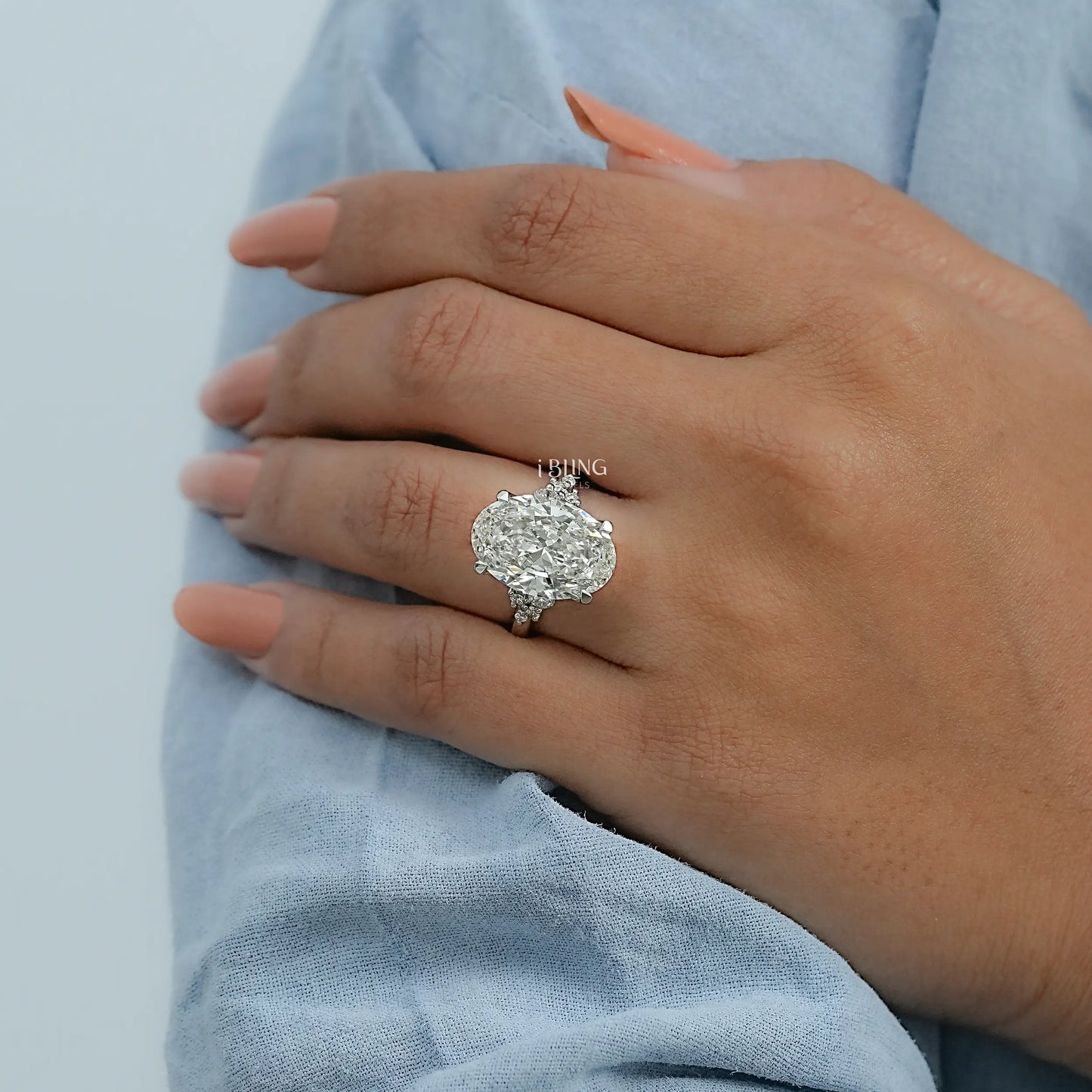 Oval Diamond Solitaire Accent Engagement Ring Solitaire Accent Ring