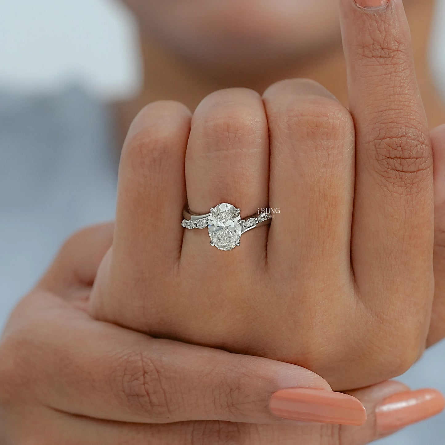 Oval Cut Diamond Solitaire Accent Engagement Ring Solitaire Accent Ring