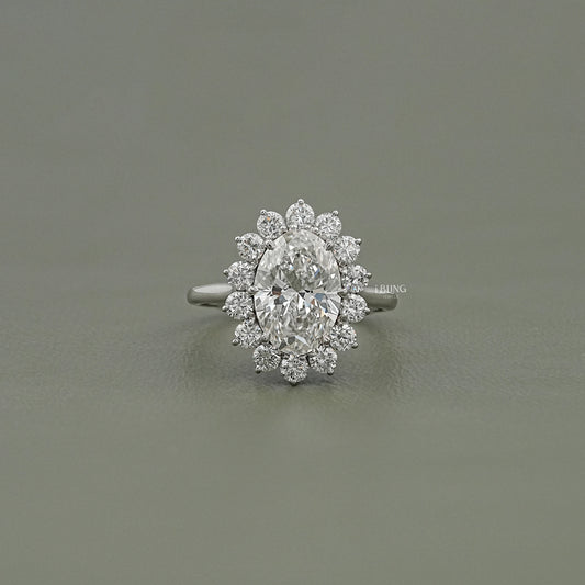 Oval Diamond Halo Solitaire Engagement Ring Solitaire Ring