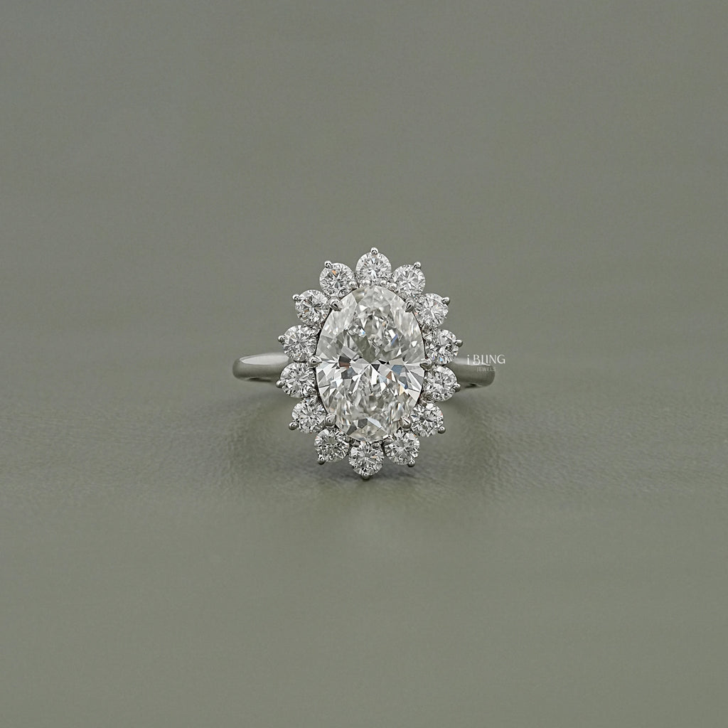 Oval Diamond Halo Solitaire Engagement Ring