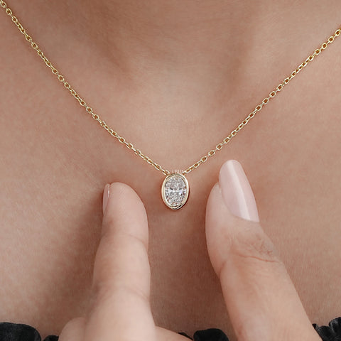 Bezel Set Oval Lab Diamond Solitaire Necklace