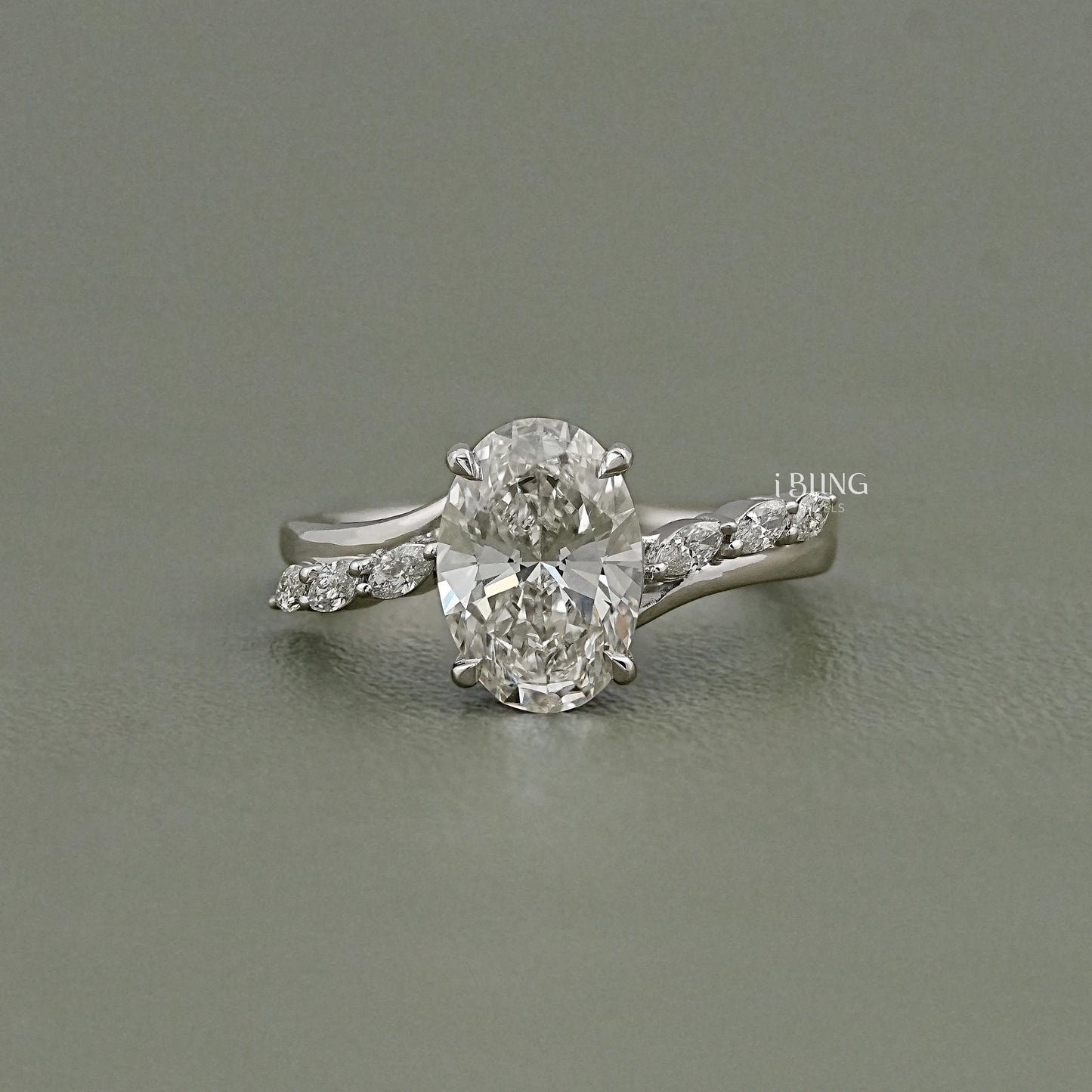 Oval Cut Diamond Solitaire Accent Engagement Ring Solitaire Accent Ring