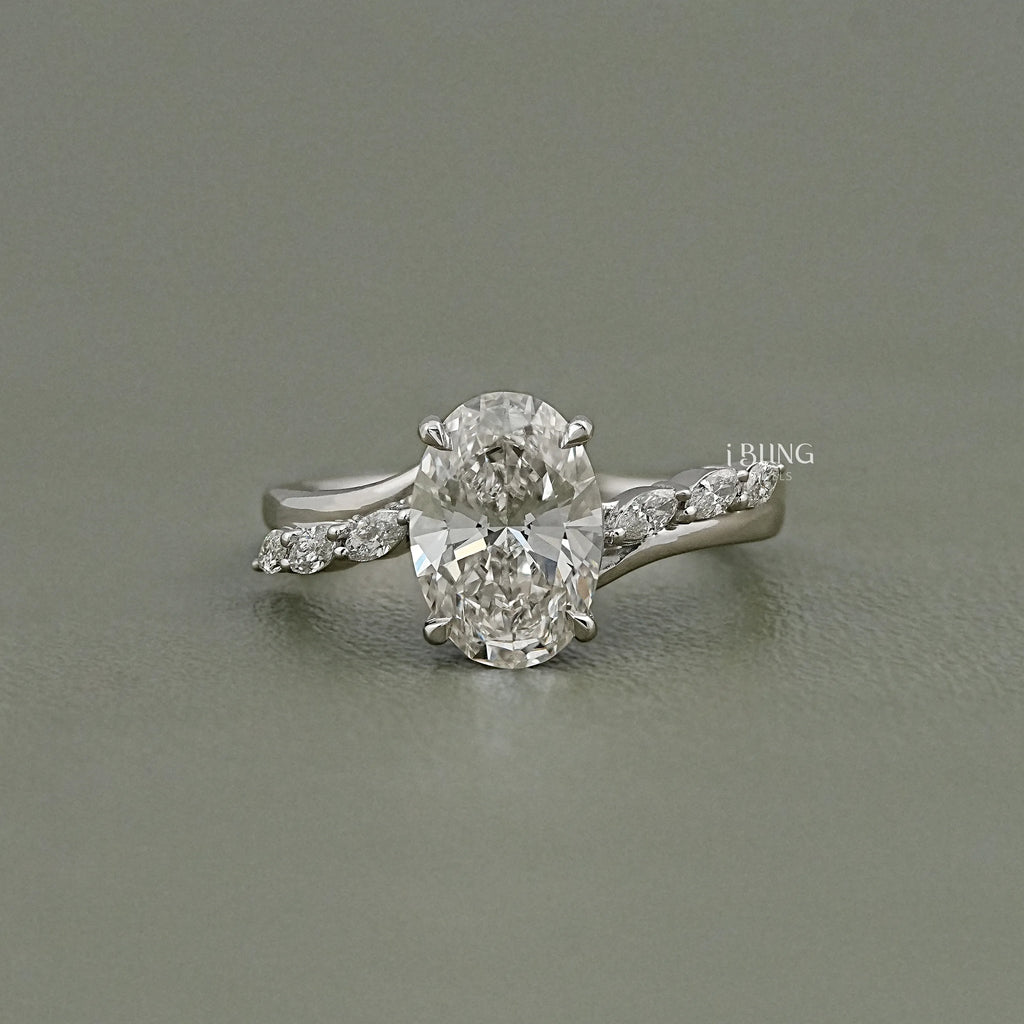 Oval Cut Diamond Solitaire Accent Engagement Ring