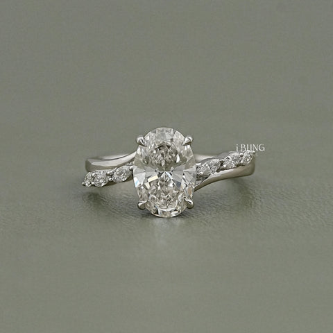 Oval Cut Diamond Solitaire Accent Engagement Ring