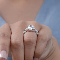 Oval Cut Lab Diamond Solitaire Accent Engagement Ring