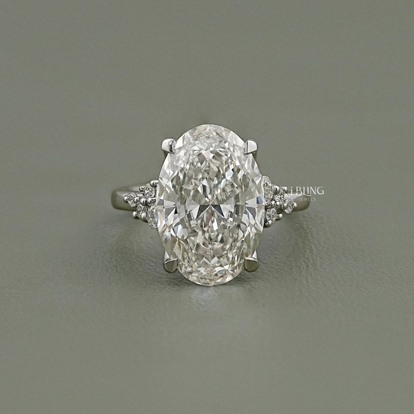 Oval Diamond Solitaire Accent Engagement Ring Solitaire Accent Ring