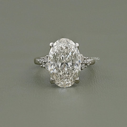 Oval Diamond Solitaire Accent Engagement Ring Solitaire Accent Ring