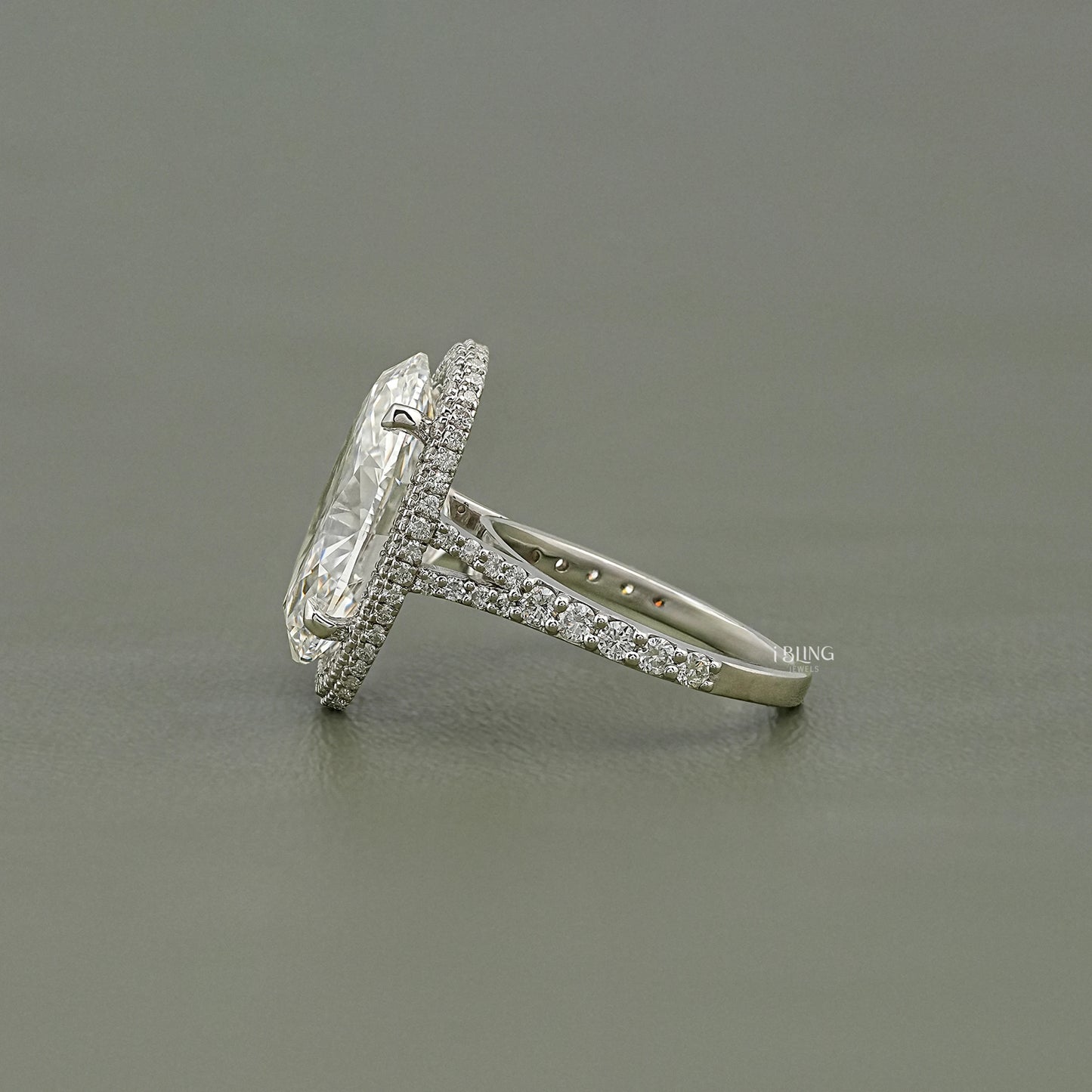 Oval Diamond Split Shank Hidden Halo Ring Halo Ring