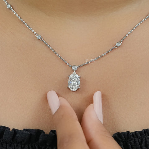 Oval Cut Lab Diamond Station Necklace