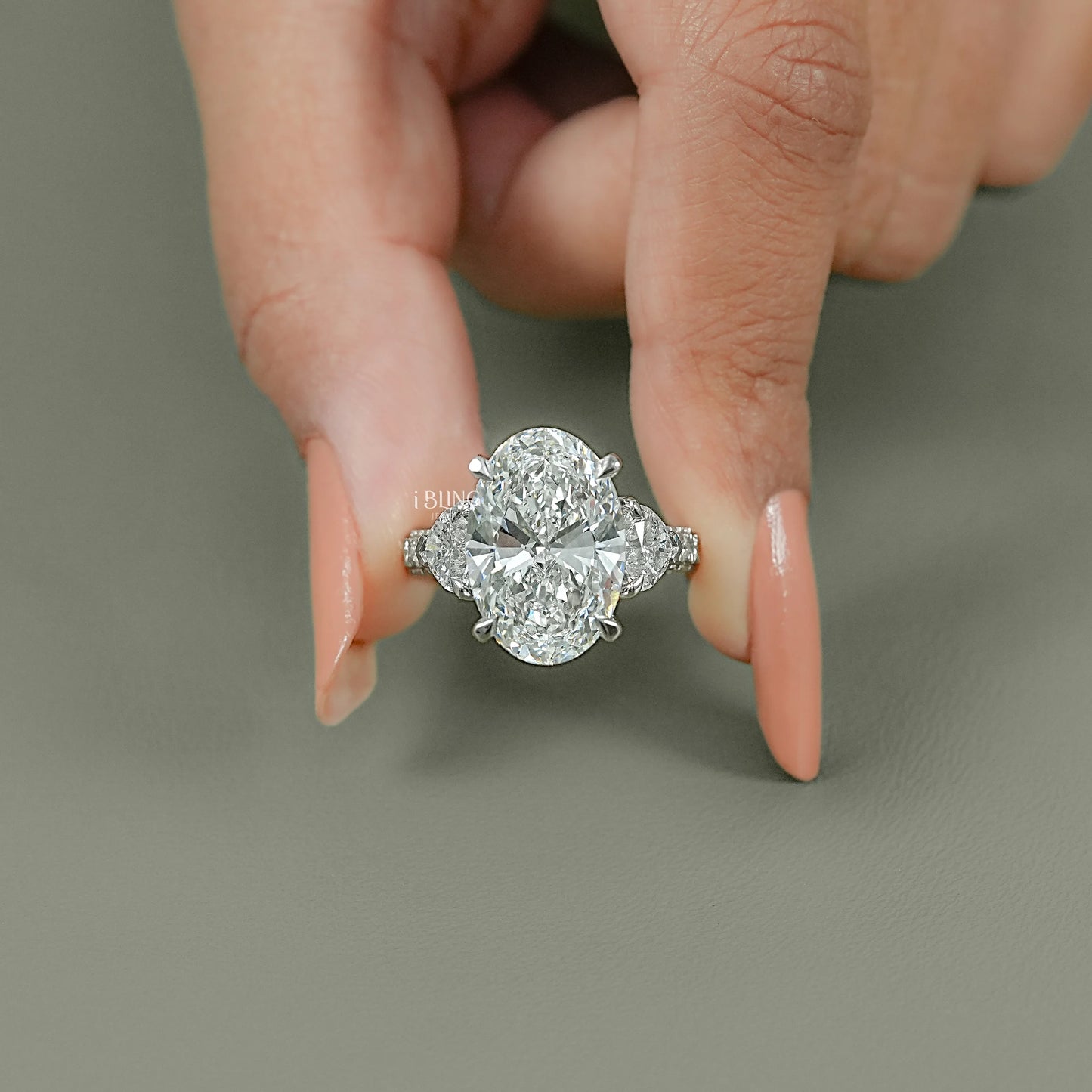 Oval Cut Three Stone Accent Diamond Ring Solitaire Accent Ring