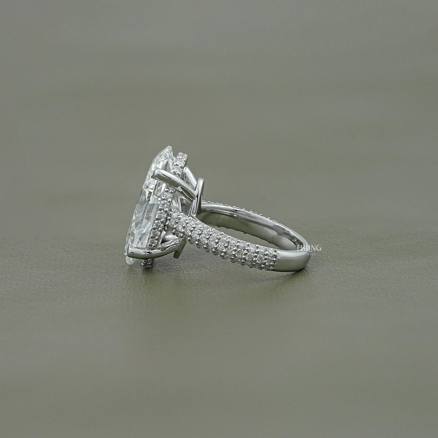 Oval Diamond Hidden Halo Pave Ring Halo Ring