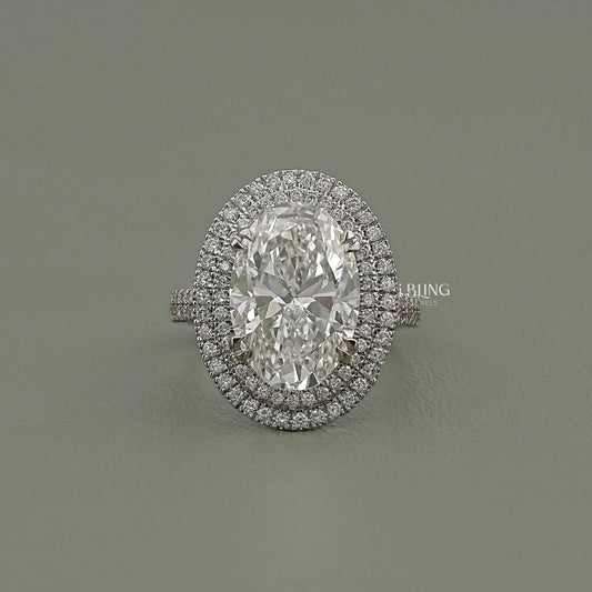 Oval Cut Double Halo Accent Diamond Ring Solitaire Accent Ring