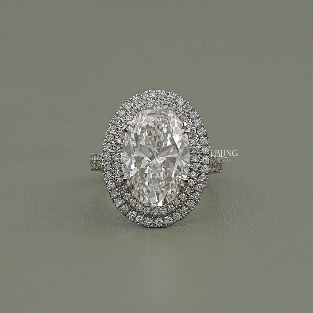 Oval Cut Double Halo Accent Diamond Ring
