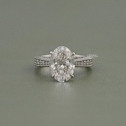 Oval Lab Diamond Solitaire Accent Filigree Ring