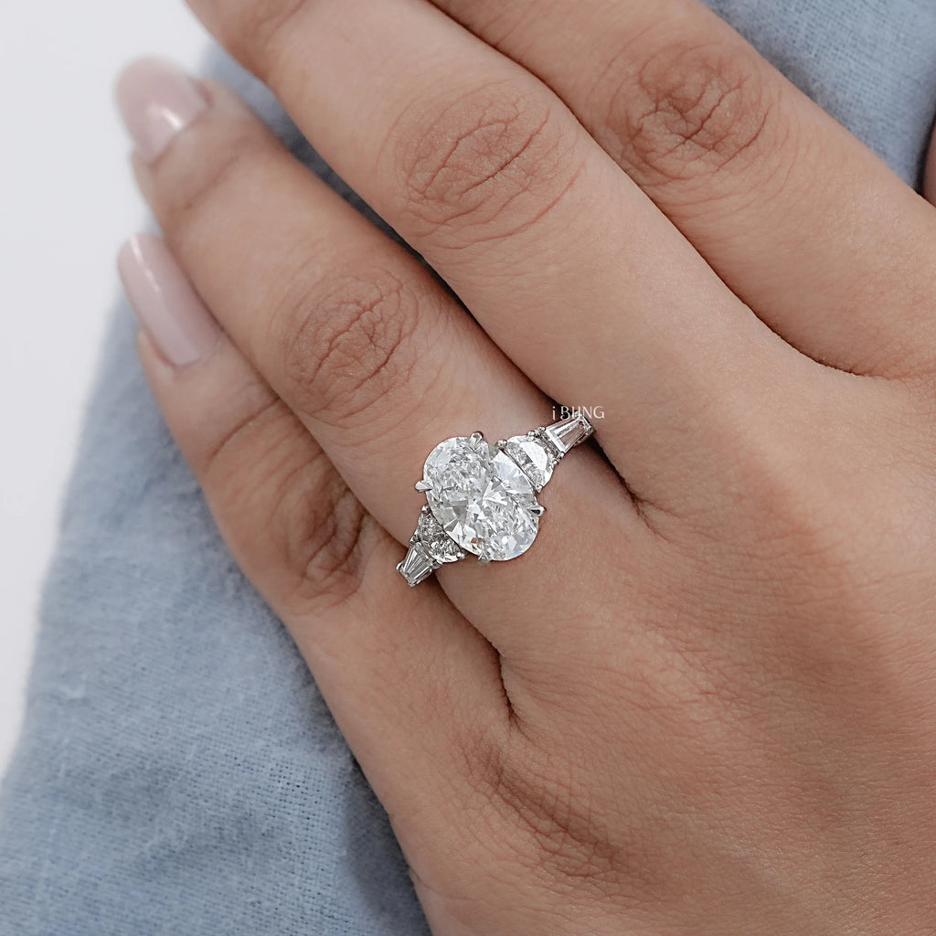 Oval And Half Moon Diamond Five Stone Ring