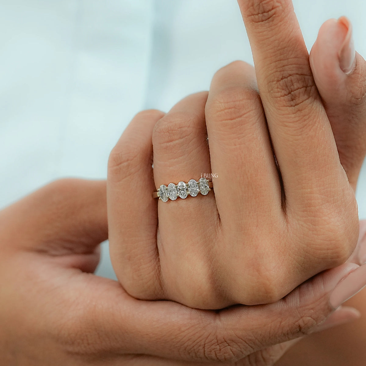 Oval Cut Lab Diamond Five Stone Wedding Band 5 Stone Ring