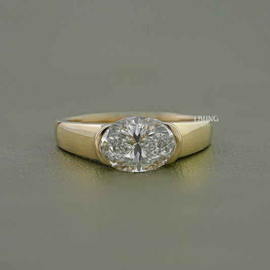 Oval Cut Diamond Half Bezel Set Solitaire Ring Solitaire Ring