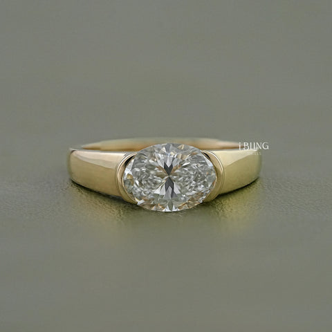 Oval Cut Diamond Half Bezel Set Solitaire Ring