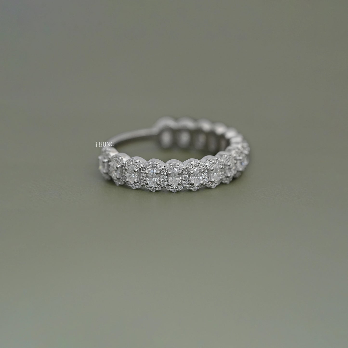 Oval Cut Lab Grown Diamond Halo Half Eternity Wedding Band
