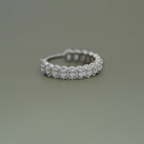 Oval Cut Lab Grown Diamond Halo Half Eternity Wedding Band