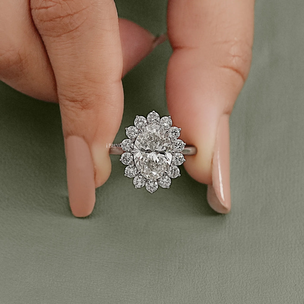 Oval Diamond Halo Solitaire Engagement Ring