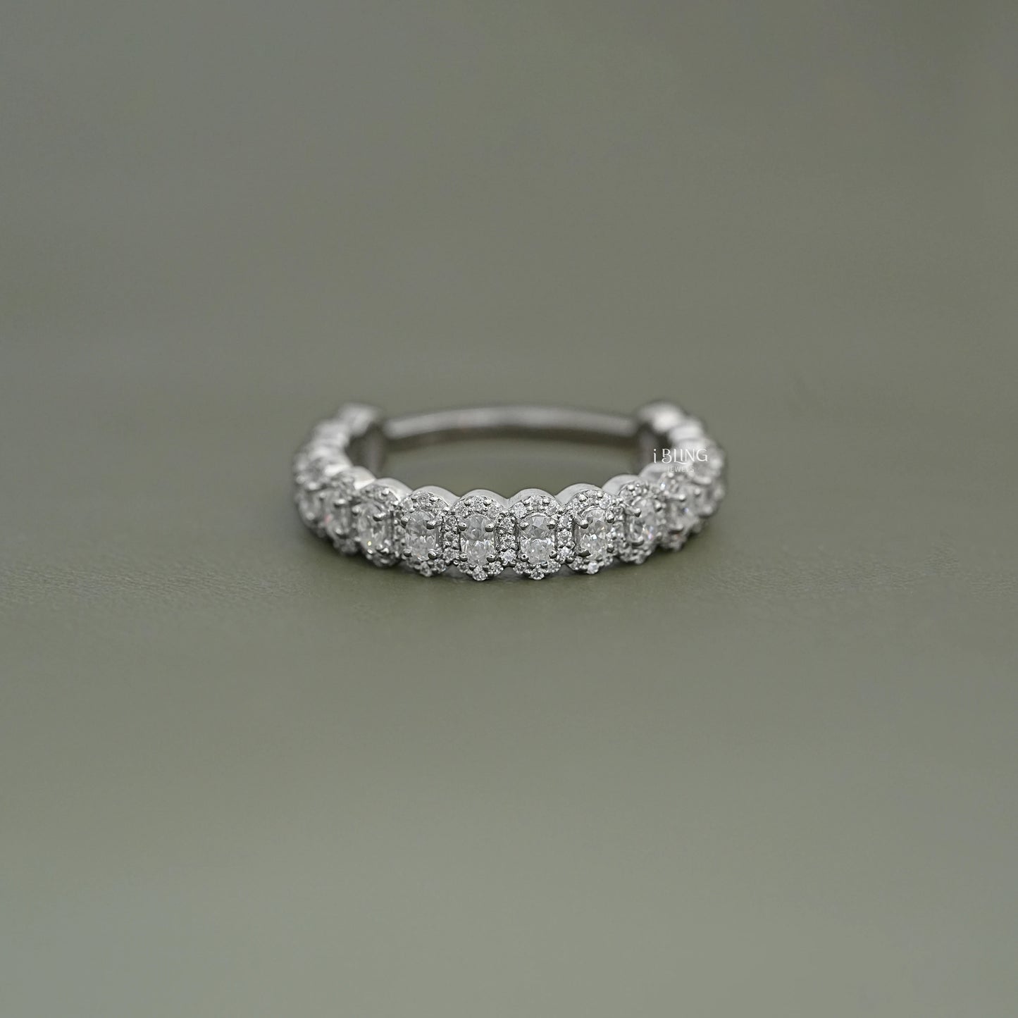Oval Cut Lab Grown Diamond Halo Half Eternity Wedding Band